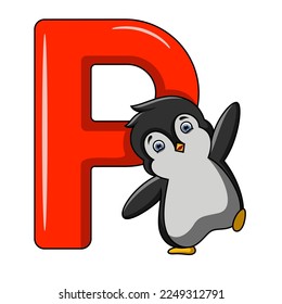 Illustration of P letter for Penguin 