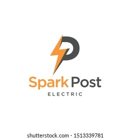 Illustration P mark combined with bolt mark for companies in the electricity logo design