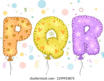 Illustration Of P Q R Letters Mylar Balloons Floating With Confetti