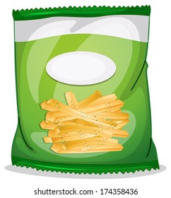 Illustration of a pack of crispy french fries on a white background