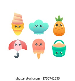 Illustration pack cute characters summer theme