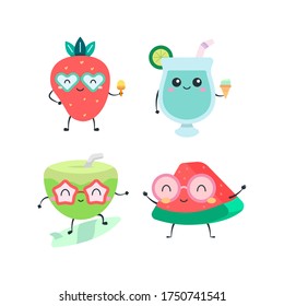 Illustration pack cute characters summer theme