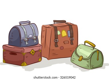 Illustration of a Pack of Vintage Traveling Bags