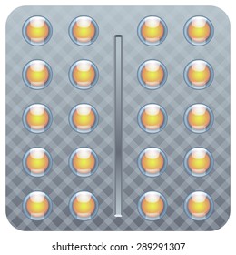illustration of pack of yellow tablets on white background
