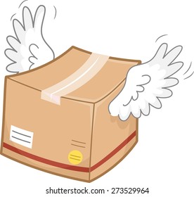 Illustration of a Package Box with White Wings for Delivery