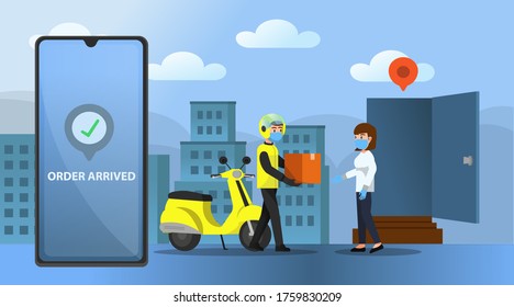 illustration of package delivery in the midst of an outbreak via a mobile application