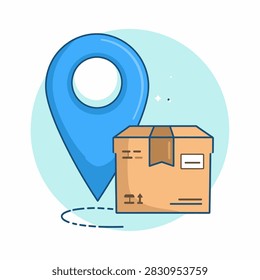 Illustration of a package with a location pin, symbolizing delivery, shipping, and logistics services in a modern style.