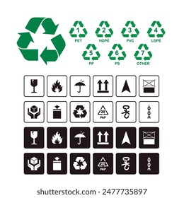 Abbildung des Verpackungs-Symbol-Sets für das Produktinformationsdesign, das auf der Verpackung angezeigt werden soll