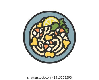 Ilustração do ícone do Pad Thai (desenho a cores) da cozinha tailandesa.