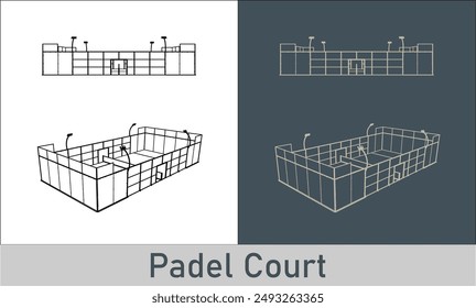 illustration of a padel courts technical line art on the blueprint