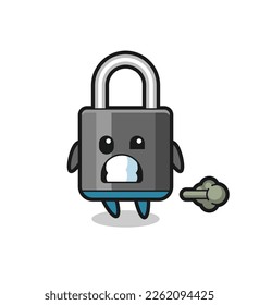 the illustration of the padlock cartoon doing fart , cute style design for t shirt, sticker, logo element