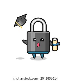 Illustration of padlock cartoon throwing the hat at graduation , cute style design for t shirt, sticker, logo element