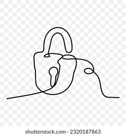 illustration of a padlock, Hand drawing single one line 