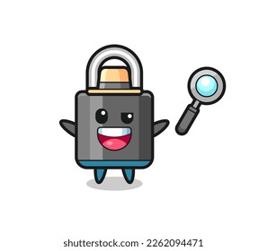 illustration of the padlock mascot as a detective who manages to solve a case , cute style design for t shirt, sticker, logo element