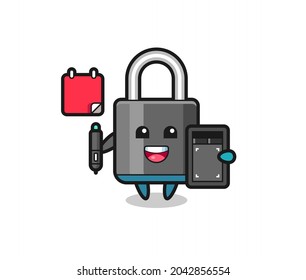 Illustration of padlock mascot as a graphic designer , cute style design for t shirt, sticker, logo element
