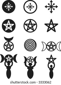 Illustration of Pagan Symbols in a set of design elements, with no gradients.