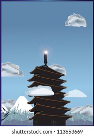 illustration with pagoda in lofty mountains