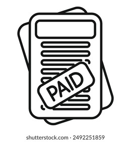 Illustration of a paid invoice icon with a stamped document concept, representing completed payment, financial transaction, and confirmation in business, accounting, and finance