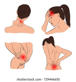 Illustration of painful body areas of a woman