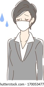Illustration of a painful woman wearing a mask