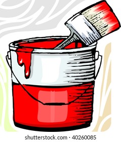 Illustration of paint brush and  opened paint container	