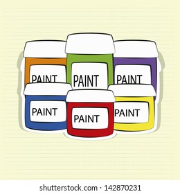 illustration paint cans for class on yellow and blue stripes