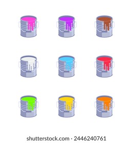 Illustration of paint cans of different colors in a simple style. Paint buckets in a simple minimalistic look.