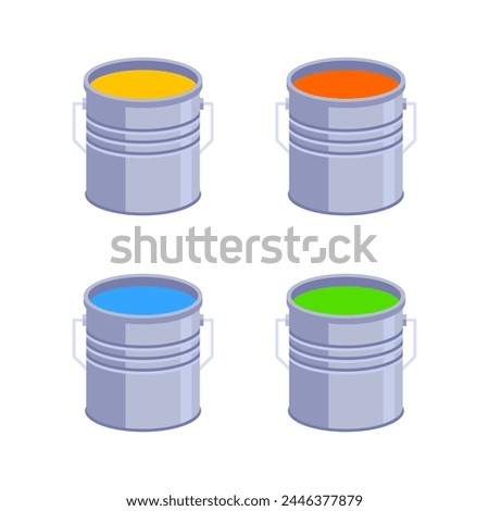 Illustration of paint cans of different colors in a simple style. Paint buckets in a simple minimalistic look.