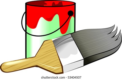 Illustration of paint container and brush	