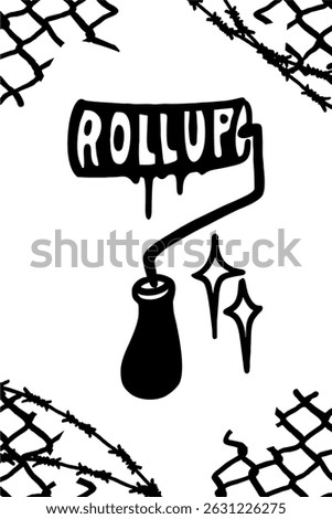Illustration of a paint roller with bold “ROLL UP” text on the roller part, set on white background. Ideal for creative, DIY, home improvement, and urban art projects.