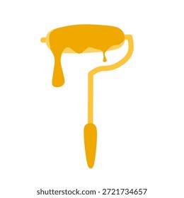 Illustration of a paint roller with dripping paint. Paint roller handle. Paint roller vector. Flat design roller. Equipment for painting wall