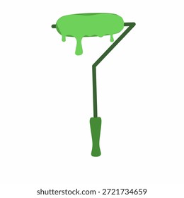 Ilustración de un rodillo de pintura con pintura goteante. Mango de rodillo de pintura. Vector de rodillo de pintura. Rodillo de diseño plano. Equipo para pintar la pared