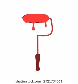 Illustration of a paint roller with dripping paint. Paint roller handle. Paint roller vector. Flat design roller. Equipment for painting wall