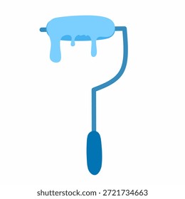 Illustration of a paint roller with dripping paint. Paint roller handle. Paint roller vector. Flat design roller. Equipment for painting wall