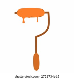 Illustration of a paint roller with dripping paint. Paint roller handle. Paint roller vector. Flat design roller. Equipment for painting wall