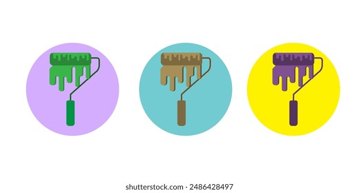 Illustration of paint roller icons with shadow with three design