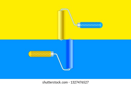Illustration of the paint rollers on yellow and blue background