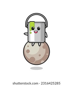 illustration of paint tin cartoon sitting on the moon , cute style design for t shirt, sticker, logo element