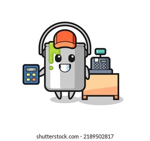 Illustration of paint tin character as a cashier , cute style design for t shirt, sticker, logo element