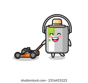 illustration of the paint tin character using lawn mower , cute style design for t shirt, sticker, logo element