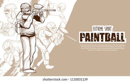 illustration of Paintball player. Extreme Sport background. drawing vector