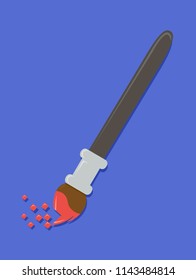 Illustration of a Paintbrush with Paint and Pixels. Digital Painting Concept