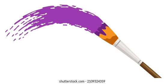 Illustration of paintbrush with paint stroke. Painter tool and material. Art supply for creativity.