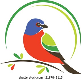 Illustration of Painted Bunting Bird on a Branch