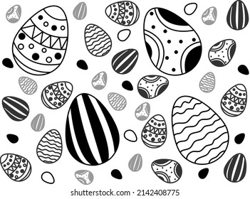 illustration of painted easter eggs on white