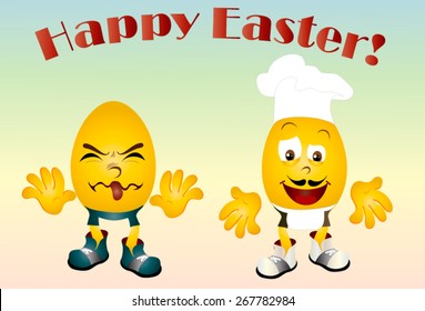 Illustration of painted Easter eggs representing emoticons in the situation. Inscription Happy Easter