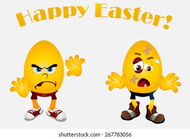 Illustration of painted Easter eggs representing emoticons in the situation. Inscription Happy Easter