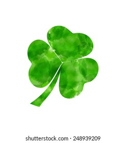 Illustration Painted Watercolor Shamrock Isolated On White Background For Saint Patrick Day - Vector 