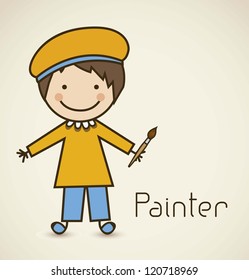Illustration of a painter with brush, vector illustration