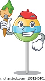 Illustration painter character round lollipop cartoon shape